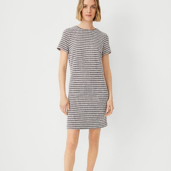 Ann Taylor Houndstooth Short Sleeve Shift Dress Women Size Large - Picture 1 of 13